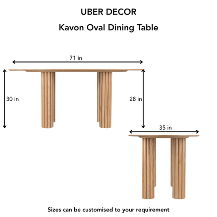 Kavon Oval Dining Table Architectural Column Design Mid Century Modern Scandinavian Inspired Solid Wood Legs Natural Finish Dining Furniture for Dining Room