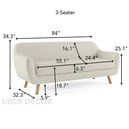 Aroha 2 or 3 Seater Curved Loveseat Modern Minimalist Sofa with Tapered Legs for Living Room