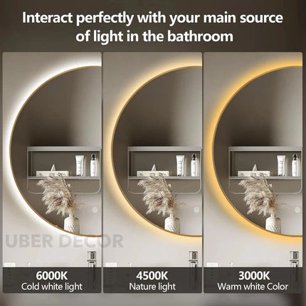 Sunburst Round  Mirror with LED Lights- Touch Sensor Mirror for Bathroom and Bedroom