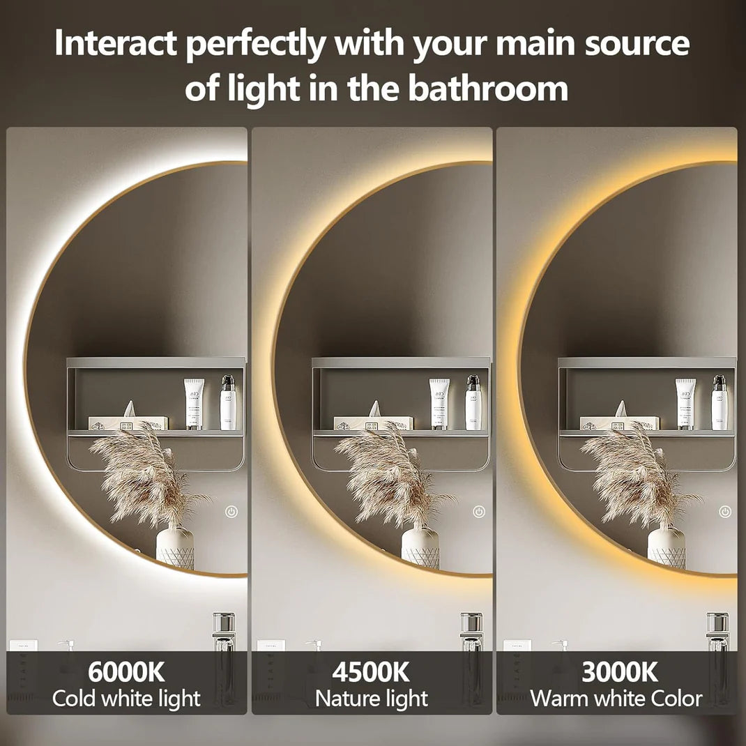 Sunburst Round  Mirror with LED Lights- Touch Sensor Mirror for Bathroom and Bedroom