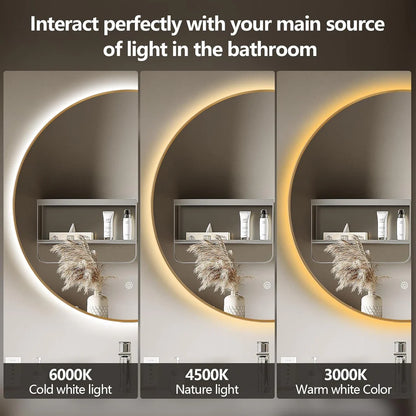 Sunburst Round  Mirror with LED Lights- Touch Sensor Mirror for Bathroom and Bedroom