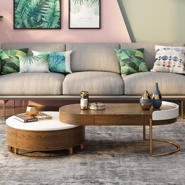Churchill River Coffee Table with Storage, Modern European Wood and White Functional Center Table with Gold Accents for Living Room