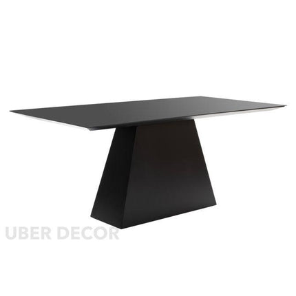 Obsidian Axis Rectangular Dining Table Contemporary Architectural Design Toughened Black Glass Top Wooden Base for Dining Room