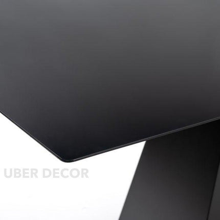Obsidian Axis Rectangular Dining Table Contemporary Architectural Design Toughened Black Glass Top Wooden Base for Dining Room