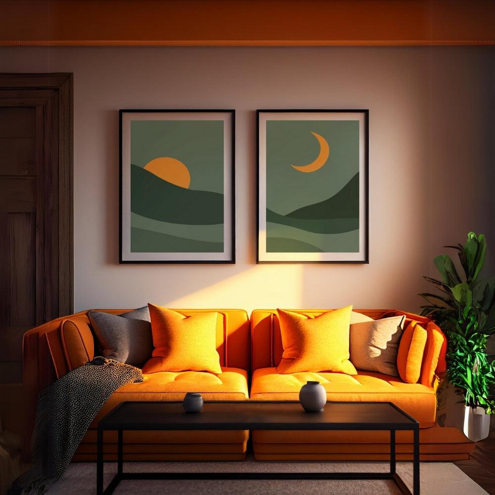 Luna et Soleil - Moon and Sun Minimalist Abstract Wall Art - Uber Decor