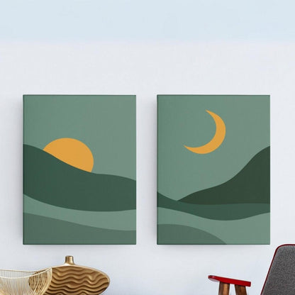 Luna et Soleil - Moon and Sun Minimalist Abstract Wall Art - Uber Decor