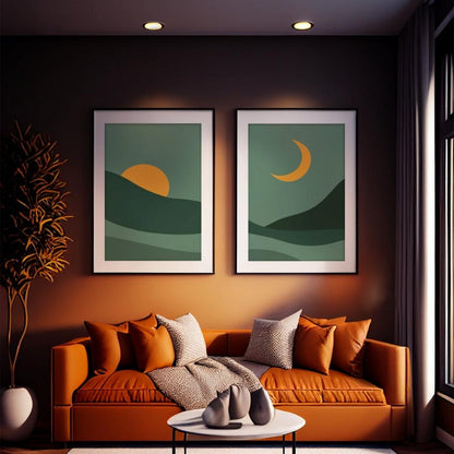 Luna et Soleil - Moon and Sun Minimalist Abstract Wall Art - Uber Decor