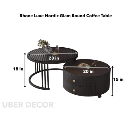 Rhone Luxe Nordic Glam Round Coffee Table – Minimalist Design – Ideal for Living Room Decor