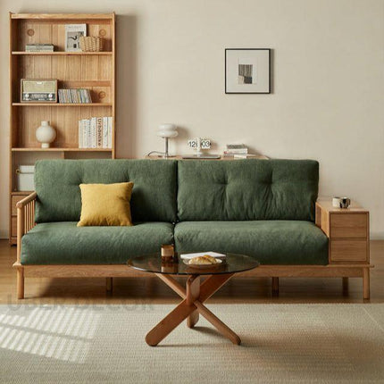 Denton Wooden Sofa with Storage Japandi Functional Couch for Living Room