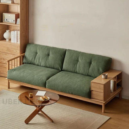 Denton Wooden Sofa with Storage Japandi Functional Couch for Living Room