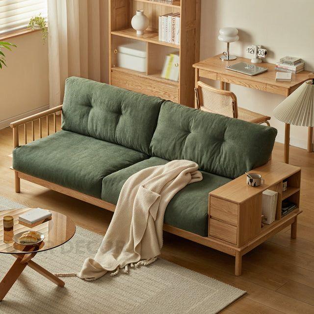 Denton Wooden Sofa with Storage Japandi Functional Couch for Living Room