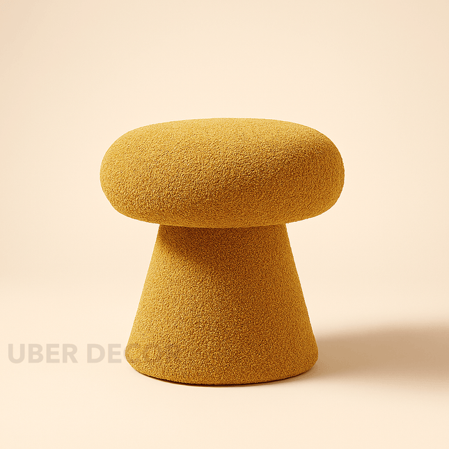 Button Mush- Mushroom Shaped Ottoman Stool Chair -  Boucle Fabric Modern Furniture Design for Living Room Seating