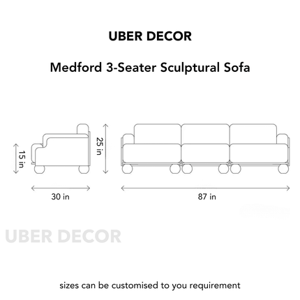 Medford 3-Seater Sculptural Sofa Modern Wooden Base Couch with Oversized Sphere Legs