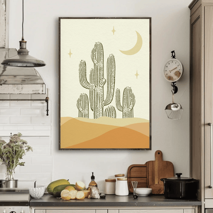 Desert Moon Cactus Silhouette Wall Art