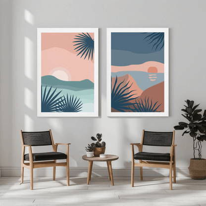 Sun Rise and Sunset Horizon Wall Art- Set of 2