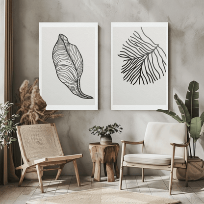 Zen Blossoms Minimalistic Leaf Wall Art- Set of 2