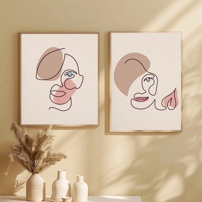 Man Woman Minimalistic Line Art Faces Wall Art