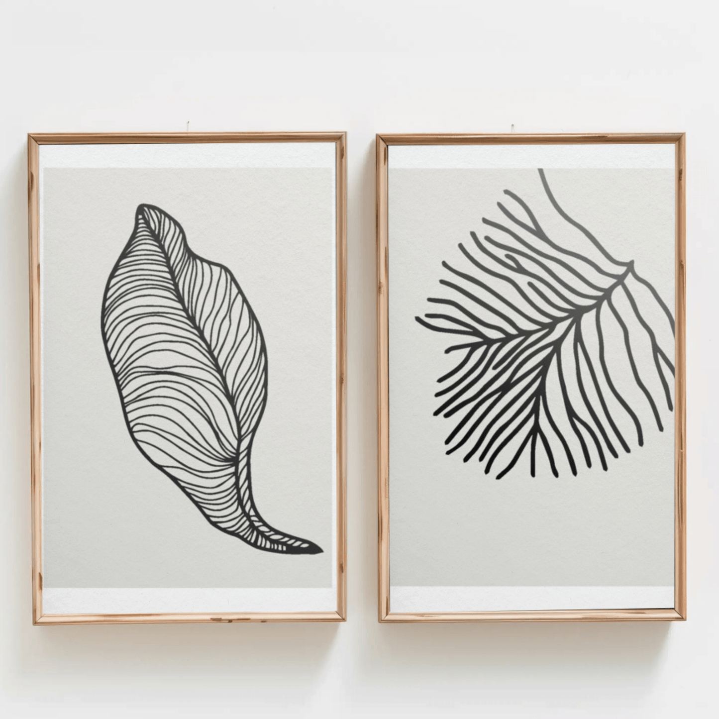 Zen Blossoms Minimalistic Leaf Wall Art- Set of 2