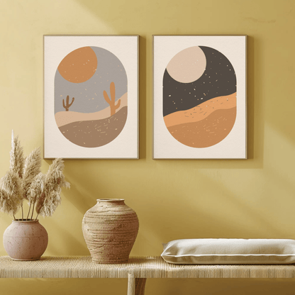 Desert Day and Night Desert Landscape Wall Art- Set of 2