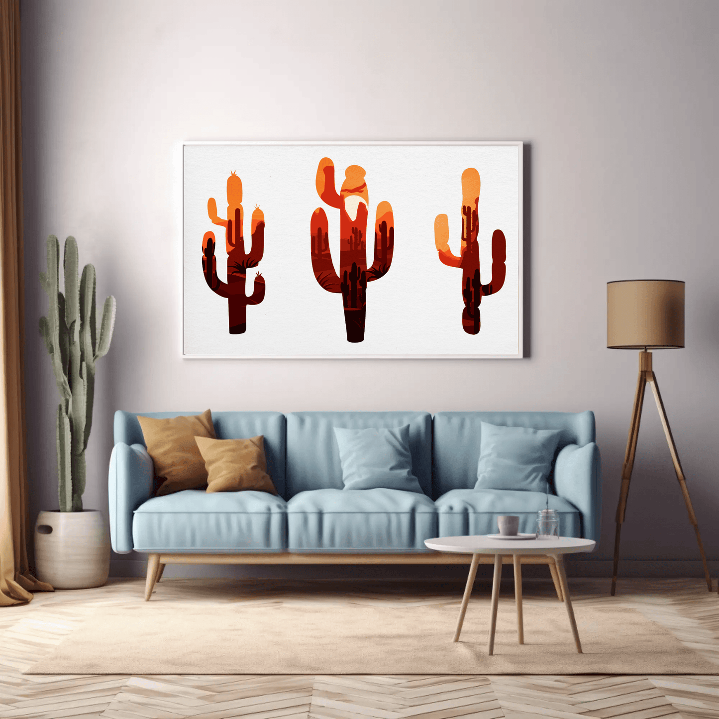 Warm Desert Cactus Sunset Wall Art