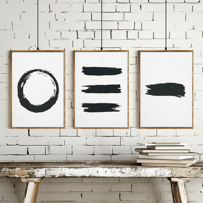 Purete- Abstract Aesthetic Black White Minimal Contemporary Organic Brush Stroke Wall Art