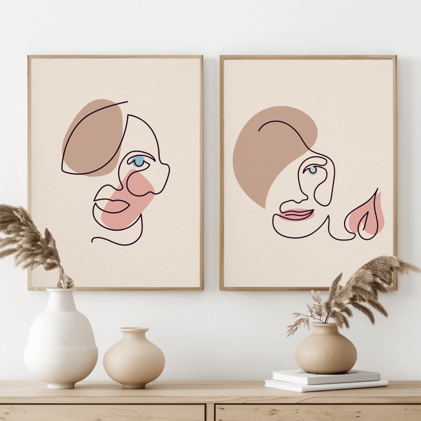 Man Woman Minimalistic Line Art Faces Wall Art