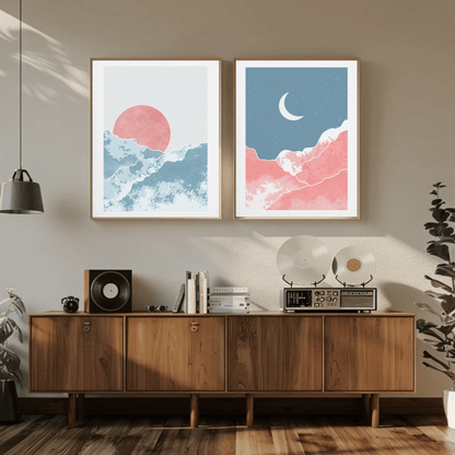 Moon Rise and Sunset Sky Wall Art- Set of 2