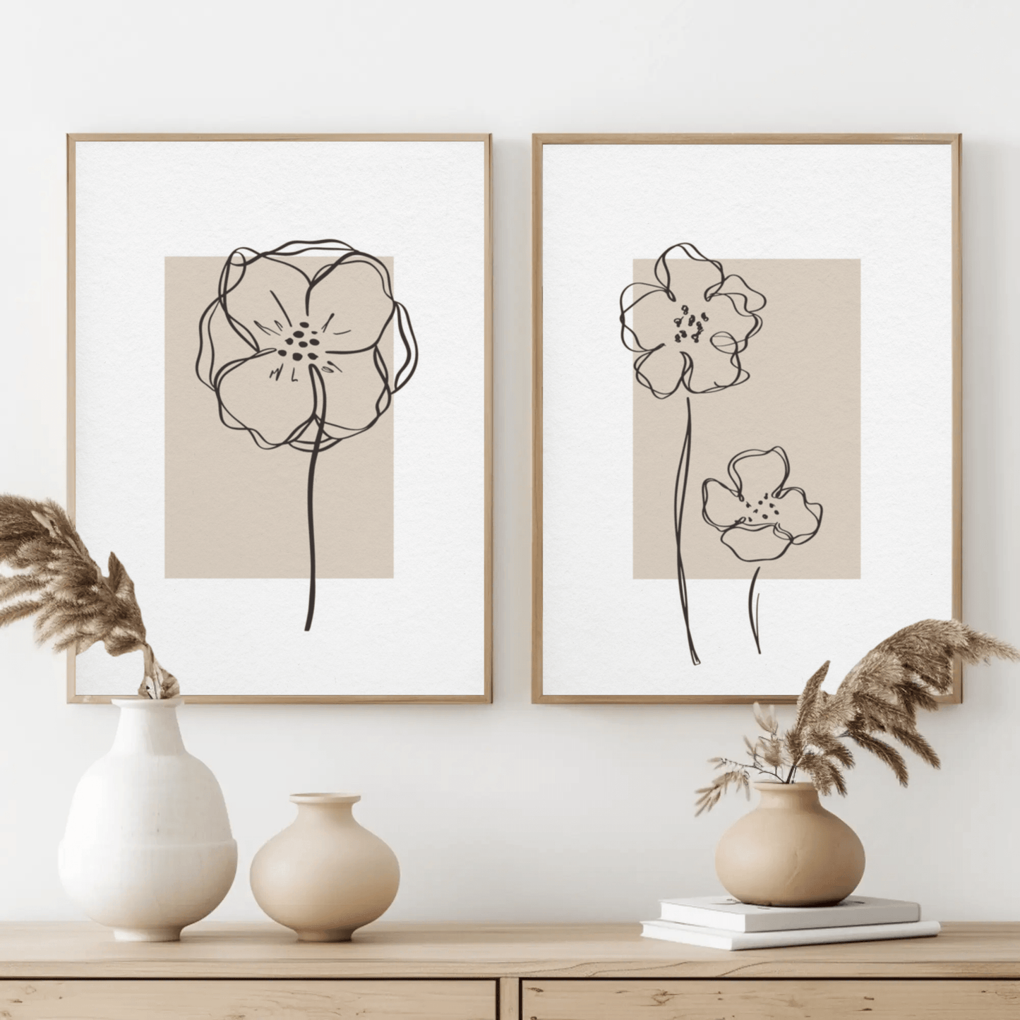 Serene Leaf Sketch Monochrome Wall Art- Set of 2