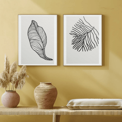 Zen Blossoms Minimalistic Leaf Wall Art- Set of 2