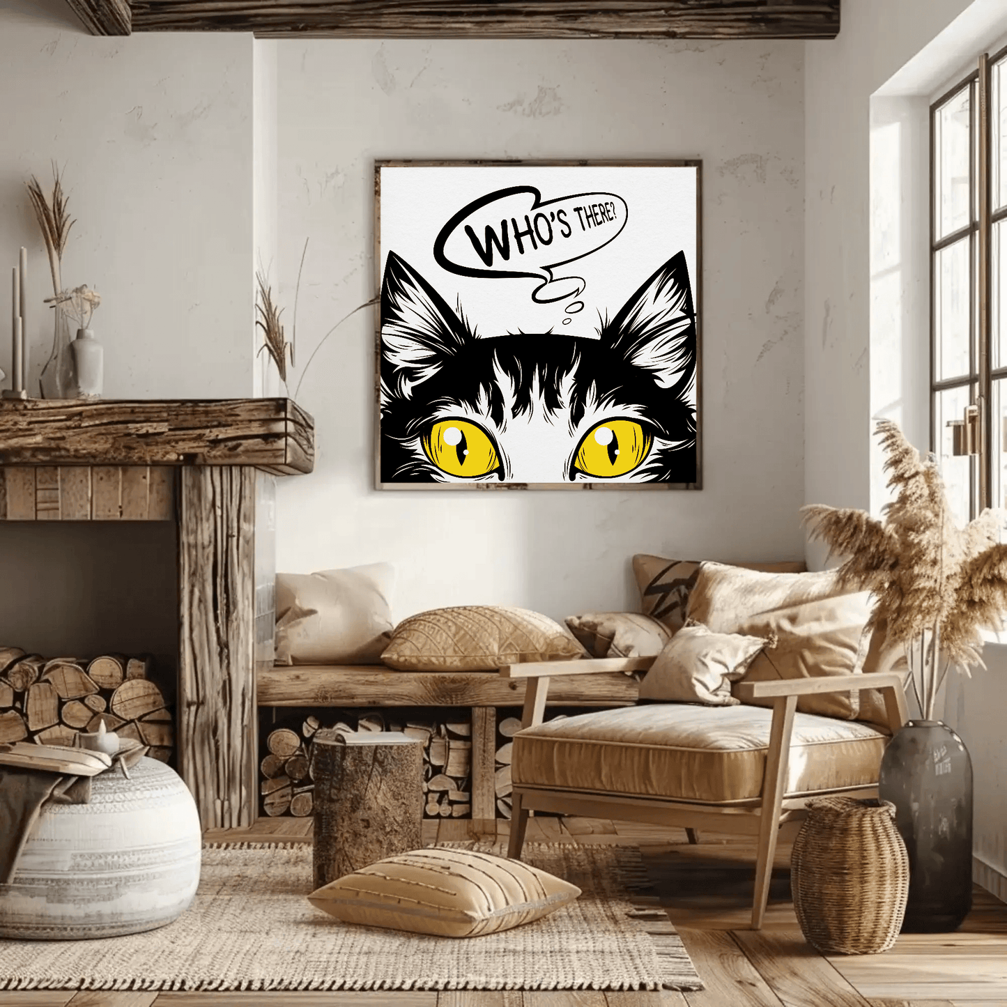 'Who's there' Sneaky Cat Wall Art