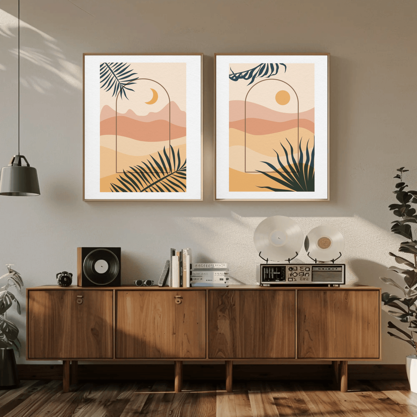 Sun and Moon Beach Warm Scene Wall Art- Set of 2