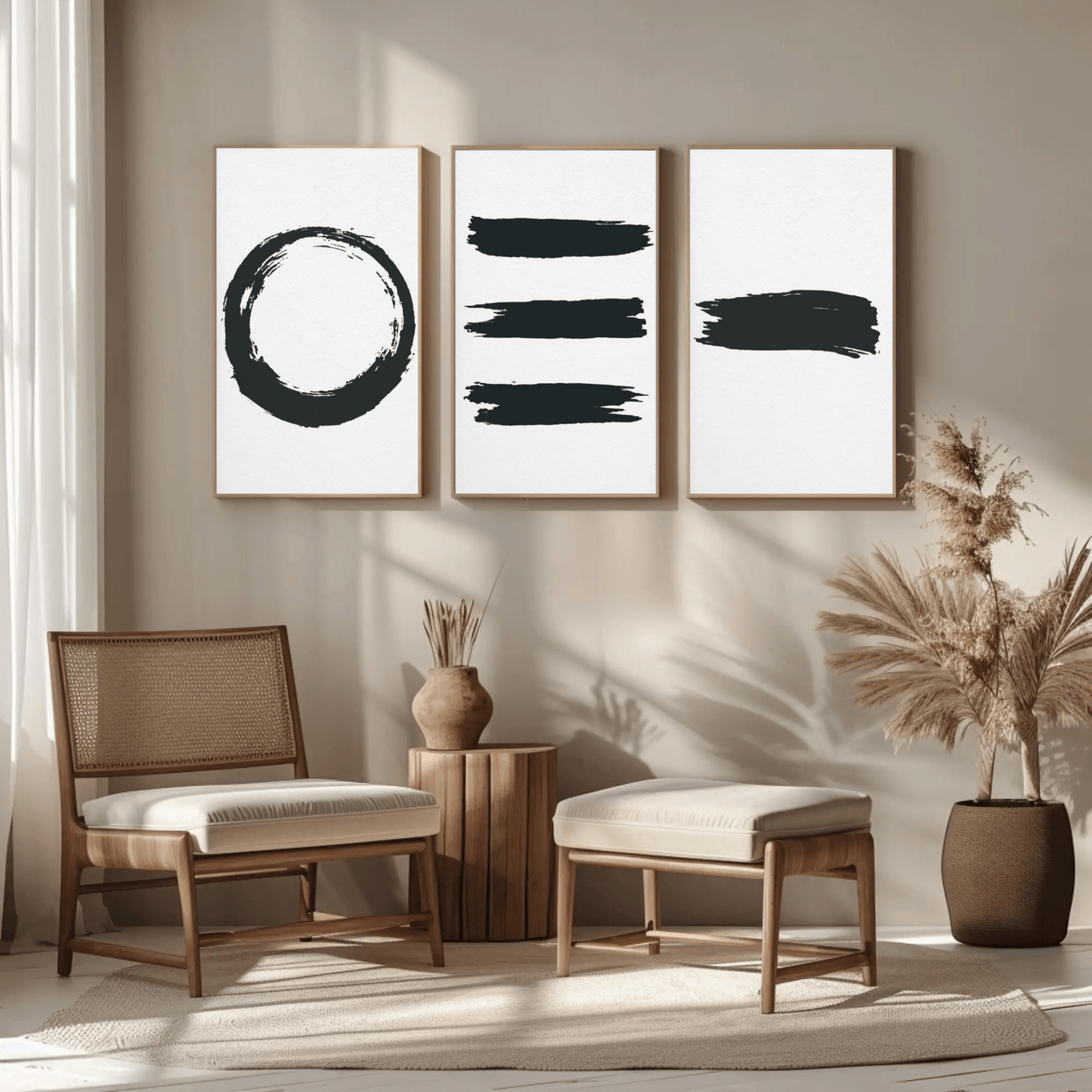 Purete- Abstract Aesthetic Black White Minimal Contemporary Organic Brush Stroke Wall Art