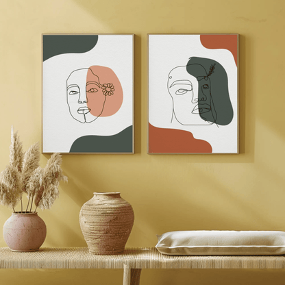 Love's Gaze Faces Wall Art- Set of 2