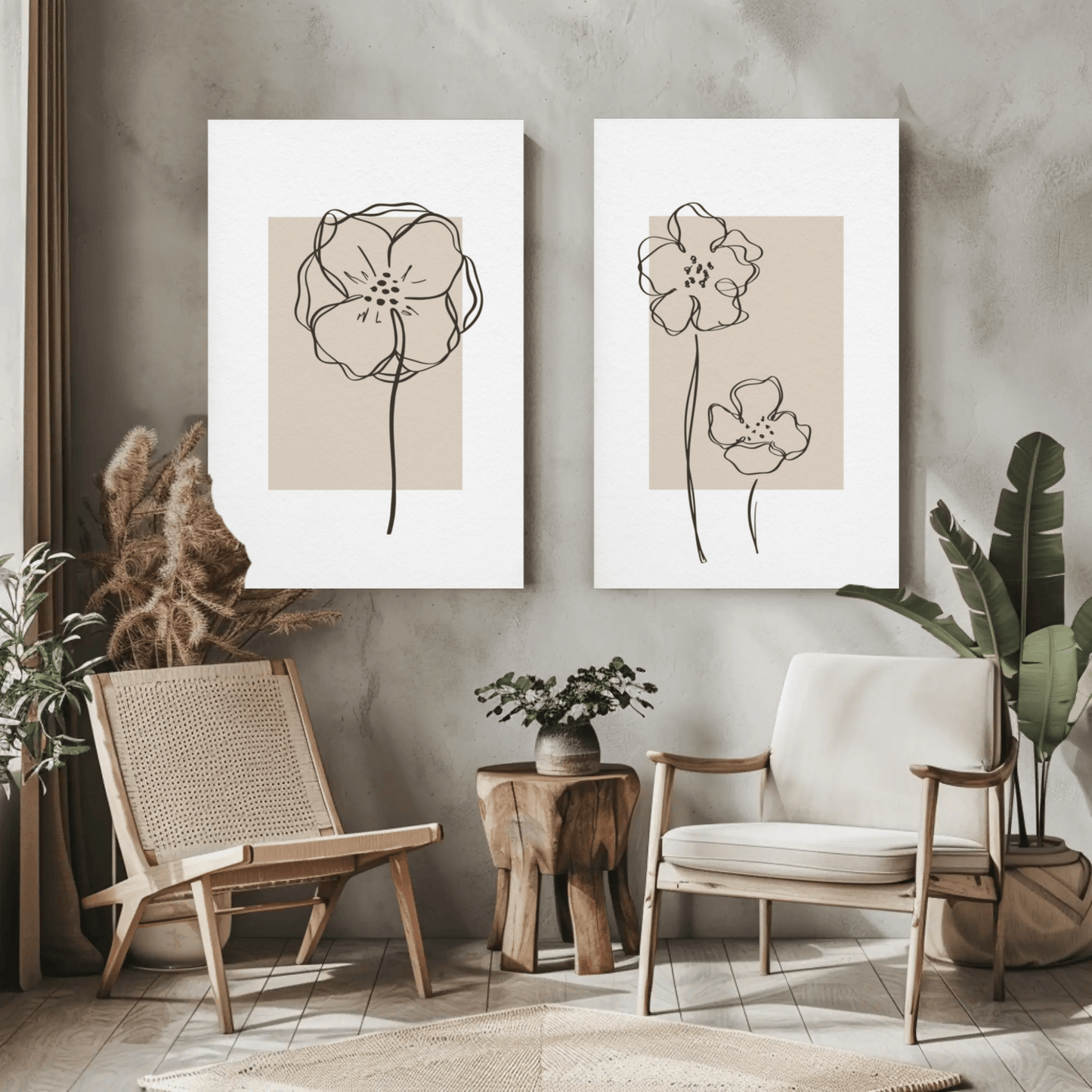 Serene Leaf Sketch Monochrome Wall Art- Set of 2