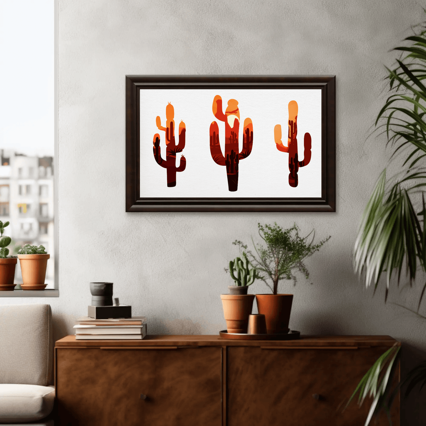 Warm Desert Cactus Sunset Wall Art