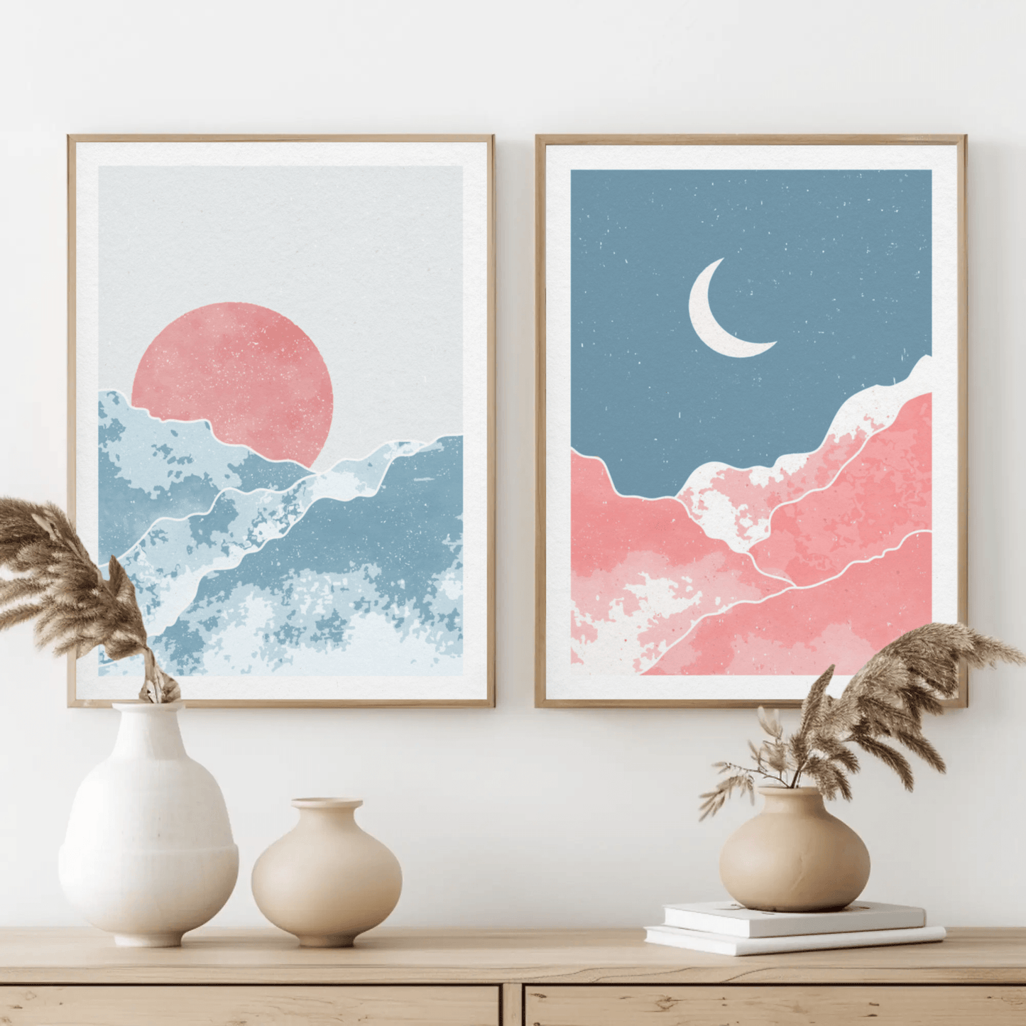 Moon Rise and Sunset Sky Wall Art- Set of 2