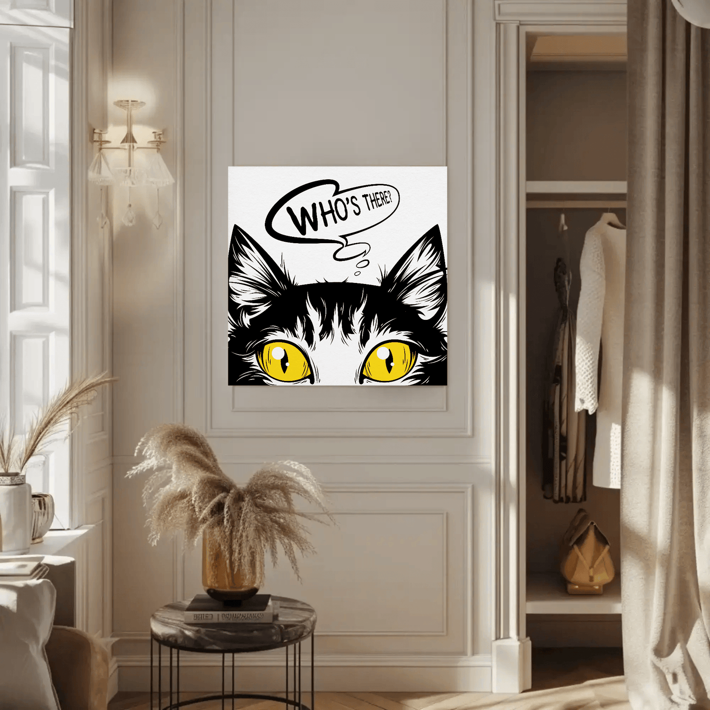 'Who's there' Sneaky Cat Wall Art