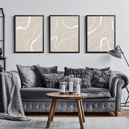 Arenoso Paisaje - Monotone Sepia Lines Abstract Wall Art