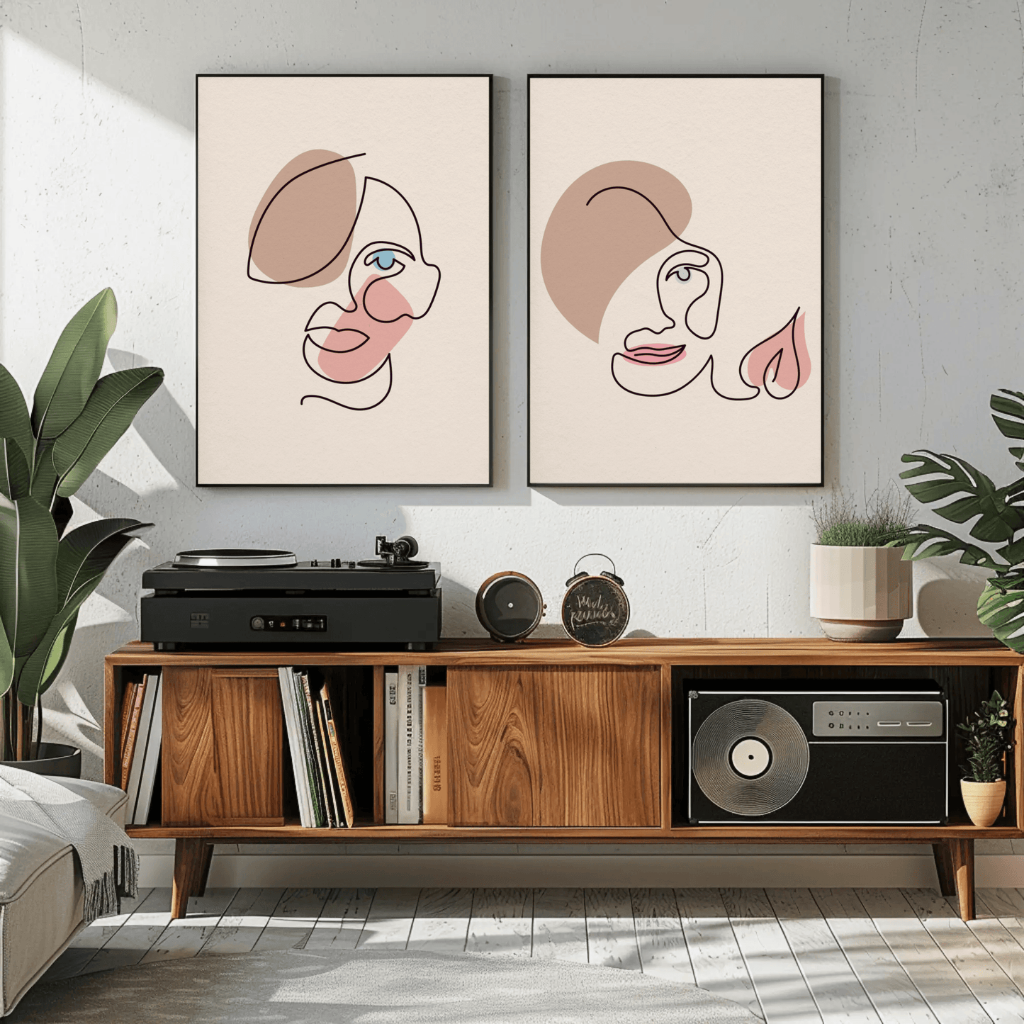 Man Woman Minimalistic Line Art Faces Wall Art