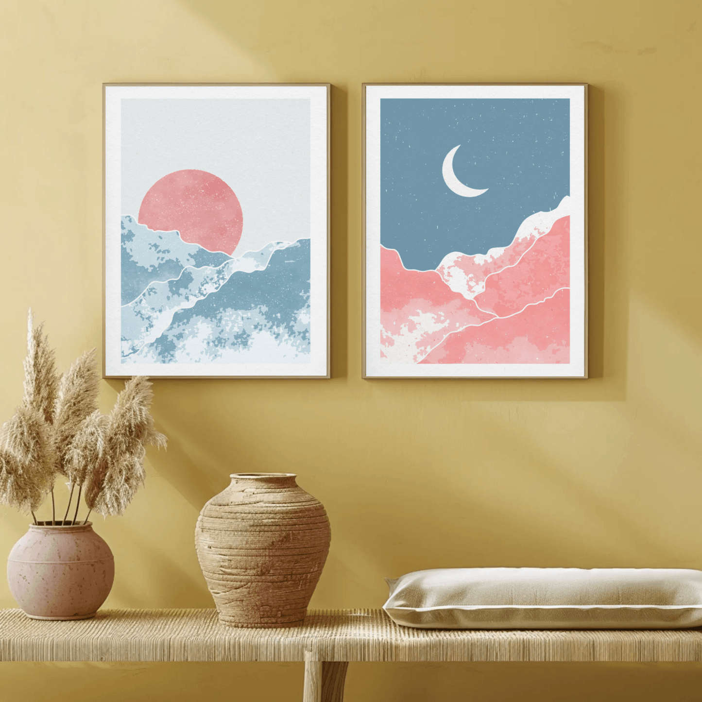 Moon Rise and Sunset Sky Wall Art- Set of 2