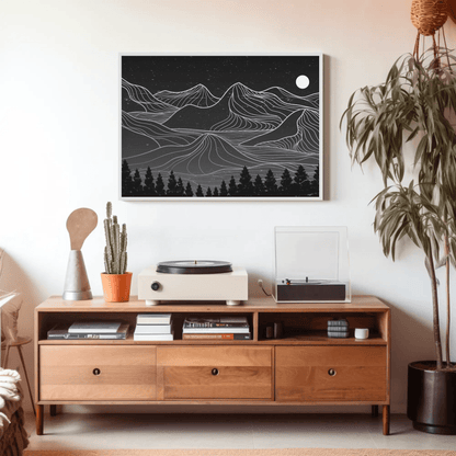 Mountain Range Black and White Line Art Wall Art