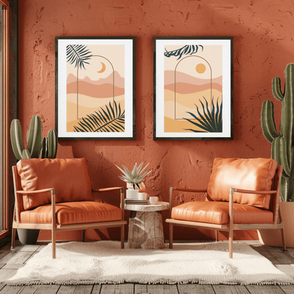 Sun and Moon Beach Warm Scene Wall Art- Set of 2