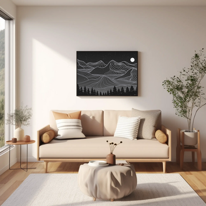 Mountain Range Black and White Line Art Wall Art