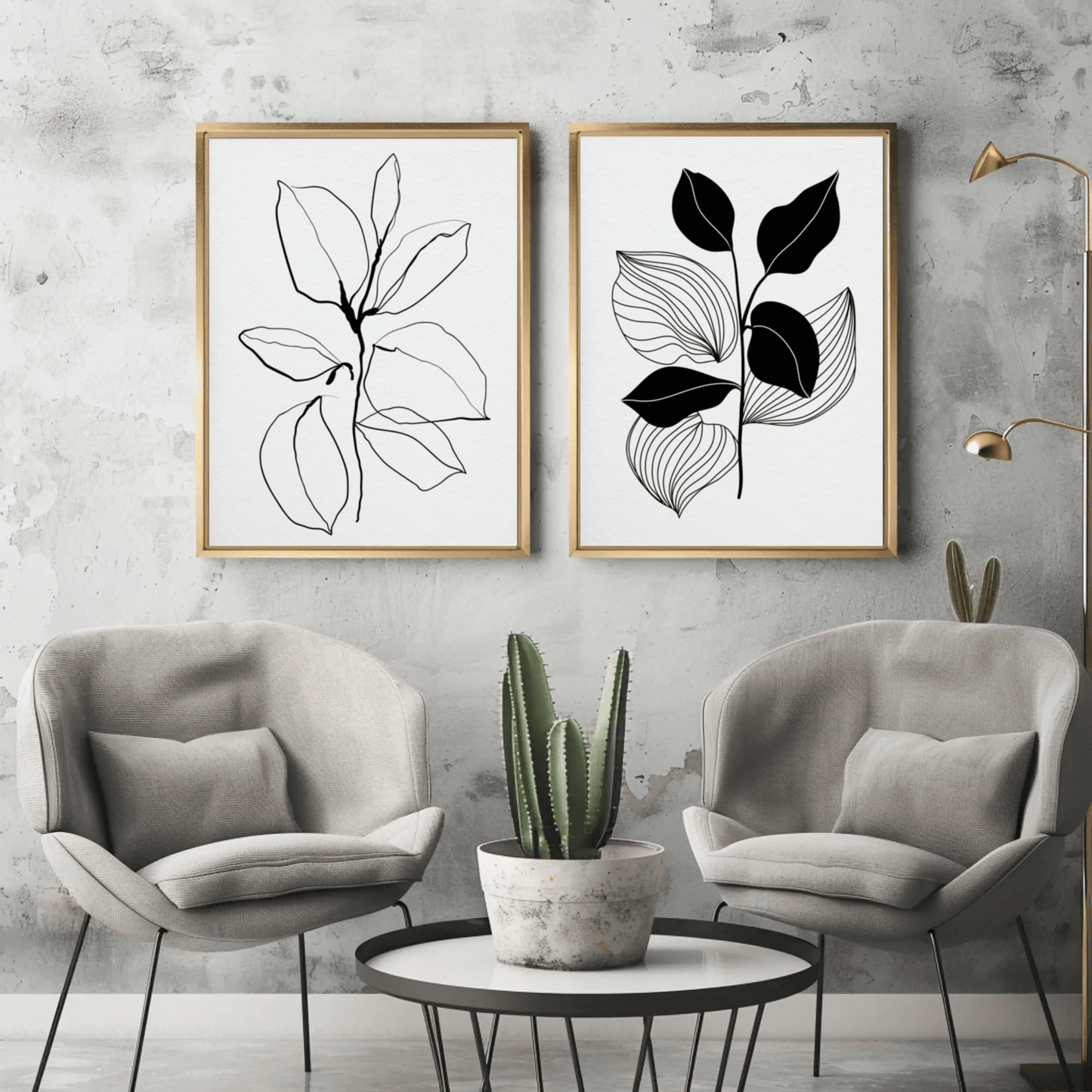 Elegant Blooms Minimalistic Line Art Wall Art- Set of 2