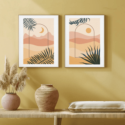 Sun and Moon Beach Warm Scene Wall Art- Set of 2