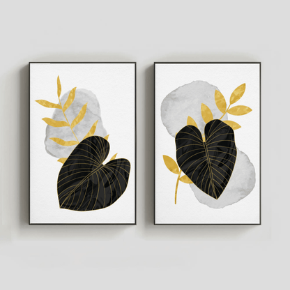 Neutral Tone Leaf Impression Wall Art- Set of 2