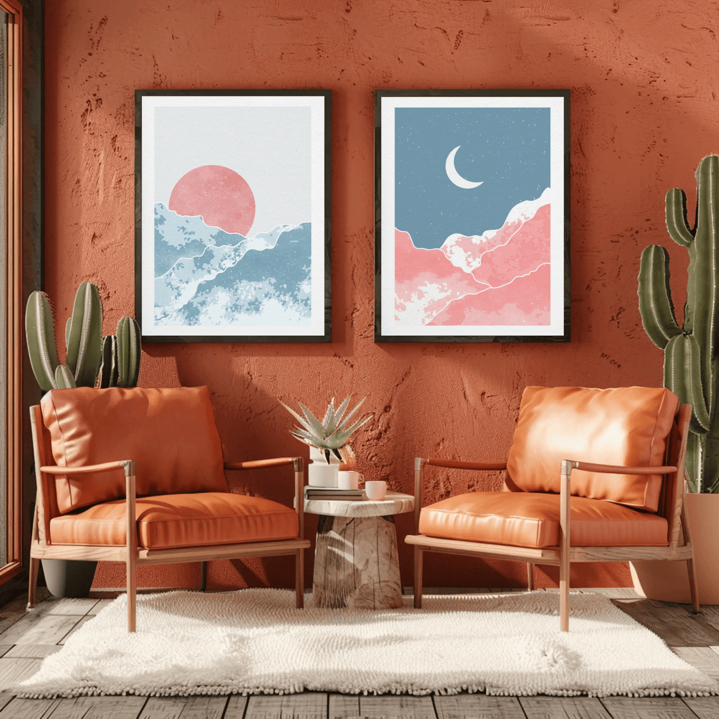 Moon Rise and Sunset Sky Wall Art- Set of 2