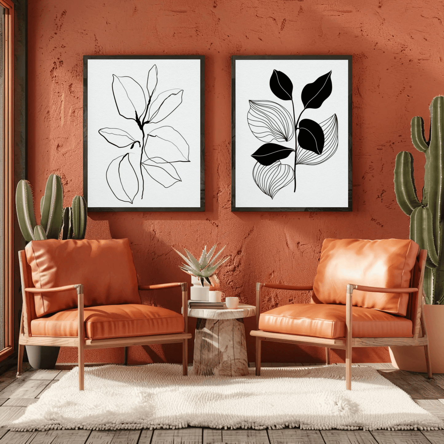 Elegant Blooms Minimalistic Line Art Wall Art- Set of 2