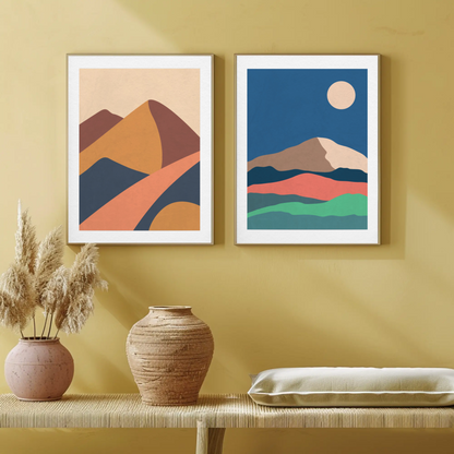 Tranquil Hills and Sky Sunrise Wall Art- Set of 2