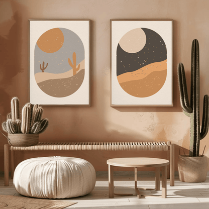 Desert Day and Night Desert Landscape Wall Art- Set of 2